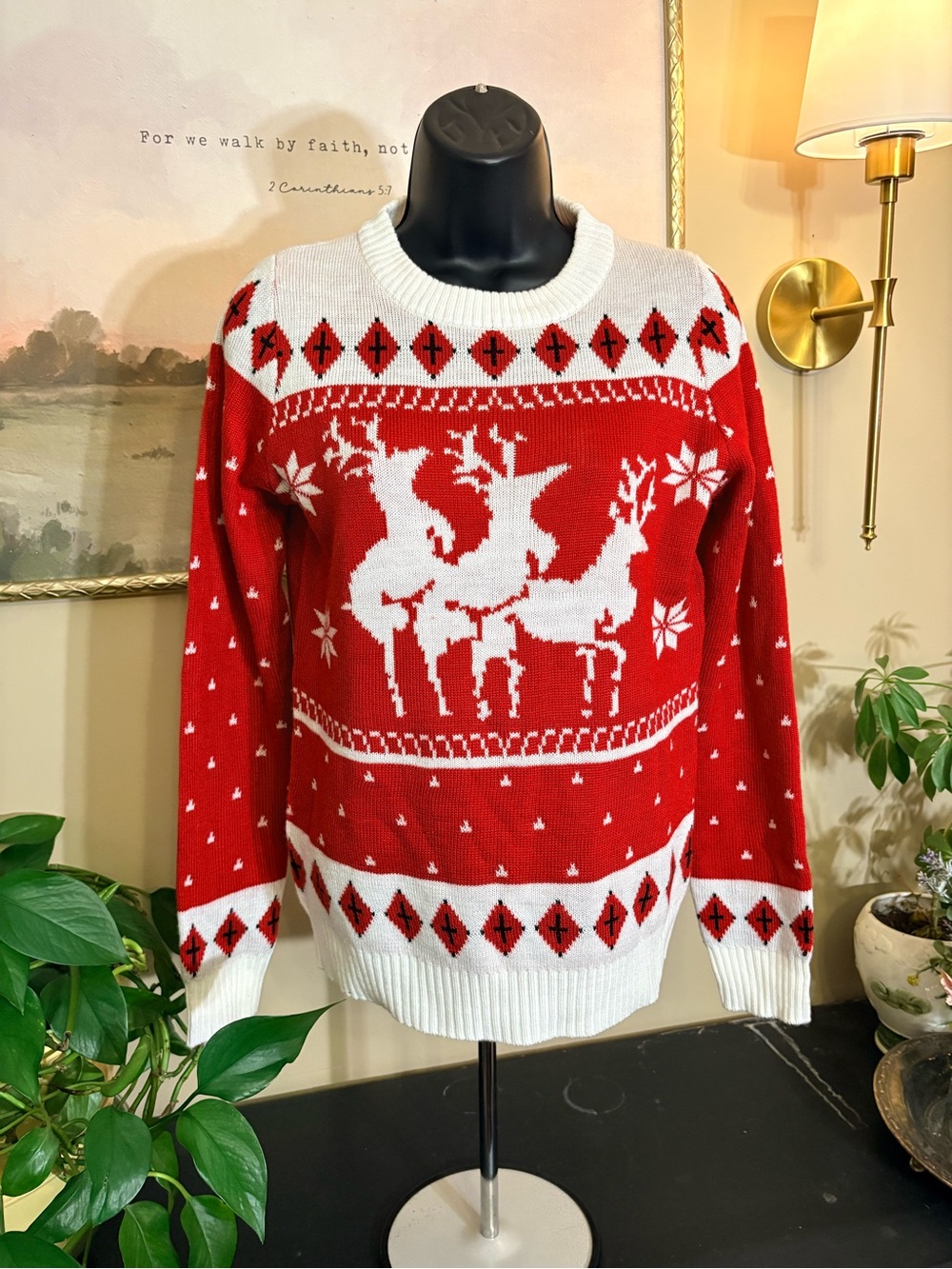 Tipsy Elves Red & White Reindeer Crewneck Sweater